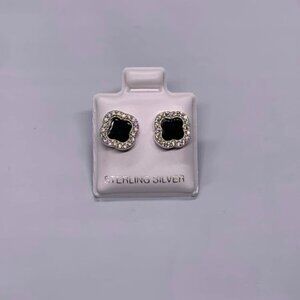 Women black clover earrings with butterfly clasp - Real silver 925 stamped